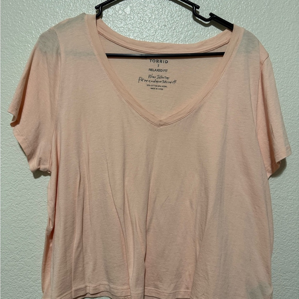 Torrid Light Pink V-Neck Short Sleeve Tee